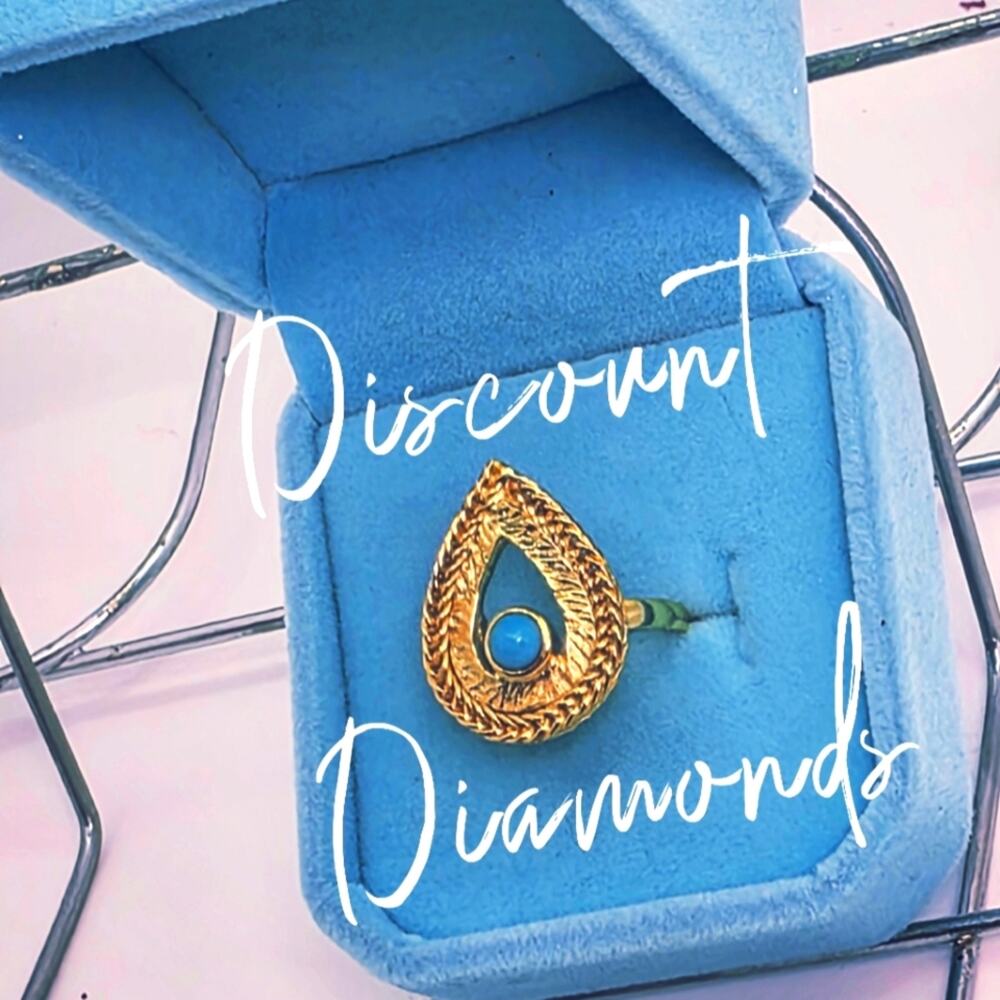 4 Ct. Turquoise Teardrop Cocktail Ring 18K Yellow Gold on Brass